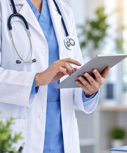 Healthcare professionals using digital technology